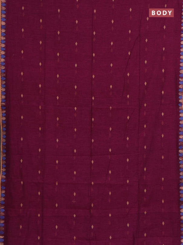 Bengal soft cotton saree magenta pink and cs blue with allover thread woven buttas and thread & zari woven border