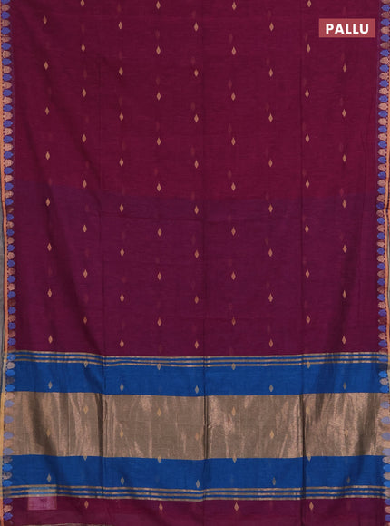 Bengal soft cotton saree magenta pink and cs blue with allover thread woven buttas and thread & zari woven border