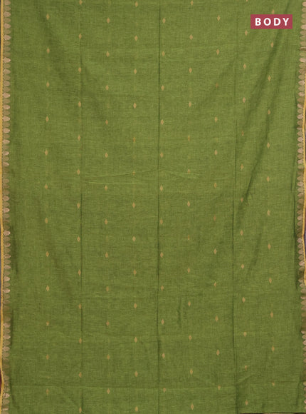Bengal soft cotton saree light green and magenta pink with allover thread woven buttas and thread & zari woven border
