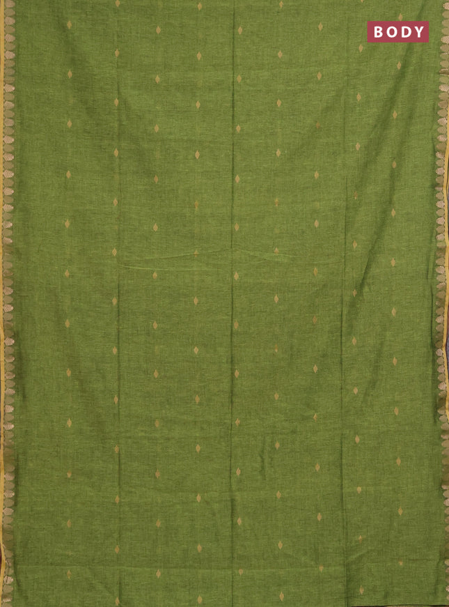 Bengal soft cotton saree light green and magenta pink with allover thread woven buttas and thread & zari woven border