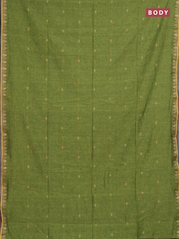 Bengal soft cotton saree light green and magenta pink with allover thread woven buttas and thread & zari woven border