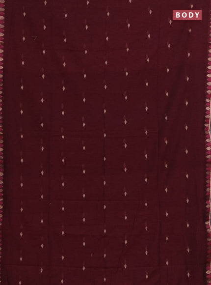 Bengal soft cotton saree wine shade and green with allover thread woven buttas and thread & zari woven border