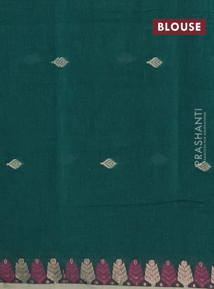 Bengal soft cotton saree wine shade and green with allover thread woven buttas and thread & zari woven border