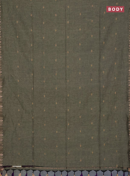 Bengal soft cotton saree chikku shade and purple with allover thread woven buttas and thread & zari woven border