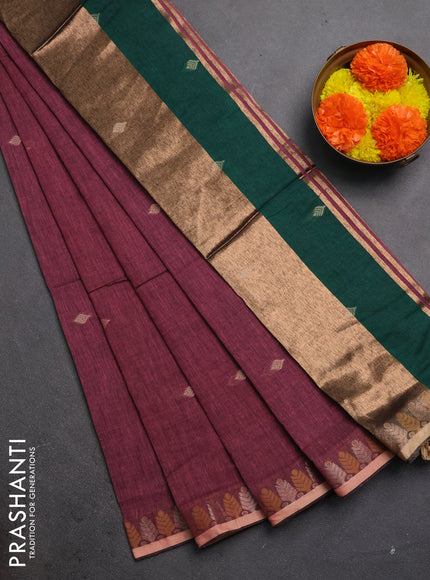 Bengal soft cotton saree mauve pink with allover thread woven buttas and thread & zari woven border