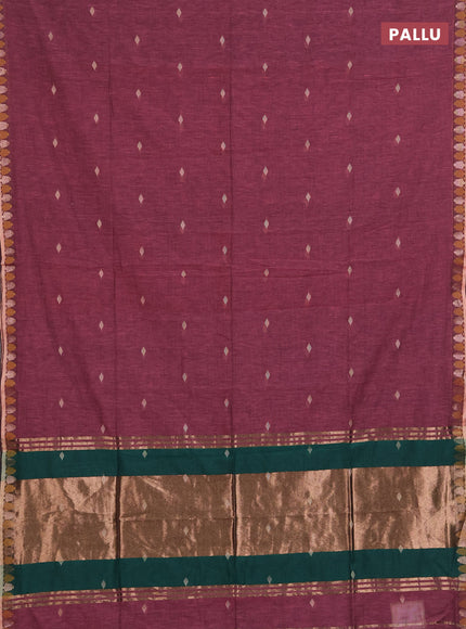 Bengal soft cotton saree mauve pink with allover thread woven buttas and thread & zari woven border