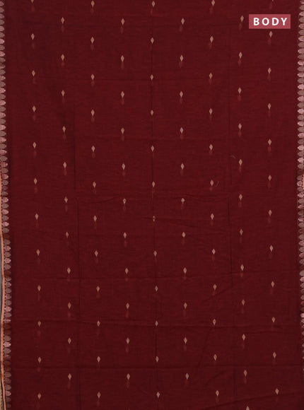 Bengal soft cotton saree maroon with allover thread woven buttas and thread & zari woven border