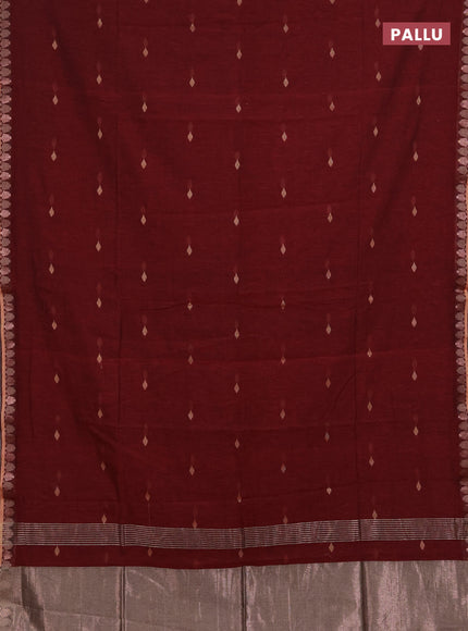 Bengal soft cotton saree maroon with allover thread woven buttas and thread & zari woven border