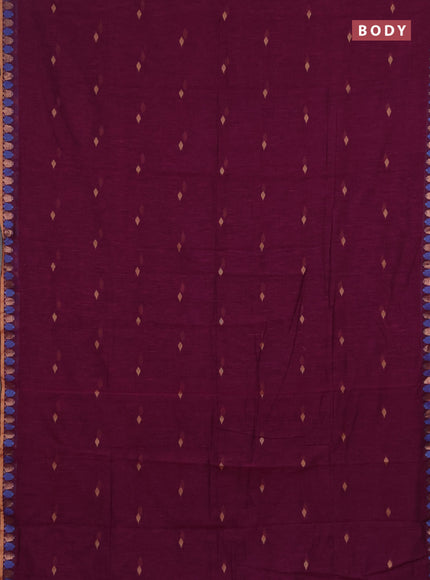 Bengal soft cotton saree magenta pink and black with allover thread woven buttas and thread & zari woven border