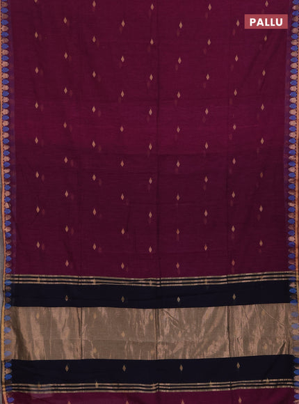 Bengal soft cotton saree magenta pink and black with allover thread woven buttas and thread & zari woven border