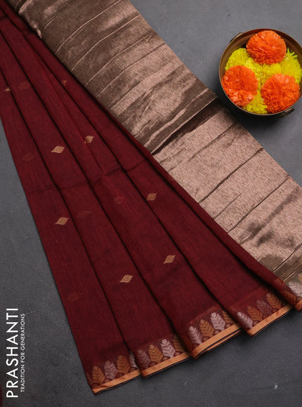Bengal soft cotton saree deep maroon with allover thread woven buttas and thread & zari woven border