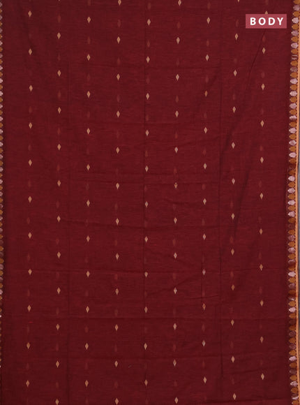 Bengal soft cotton saree deep maroon with allover thread woven buttas and thread & zari woven border