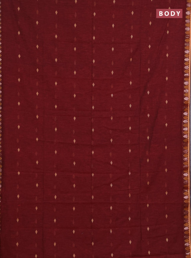 Bengal soft cotton saree deep maroon with allover thread woven buttas and thread & zari woven border