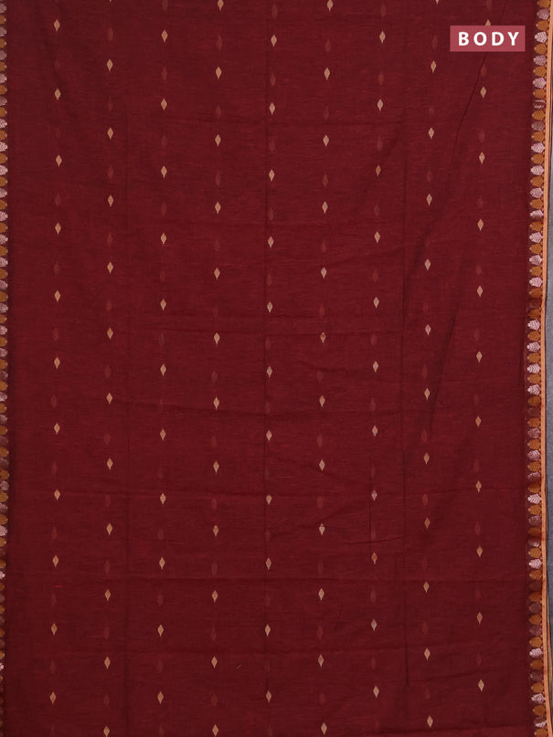 Bengal soft cotton saree deep maroon with allover thread woven buttas and thread & zari woven border