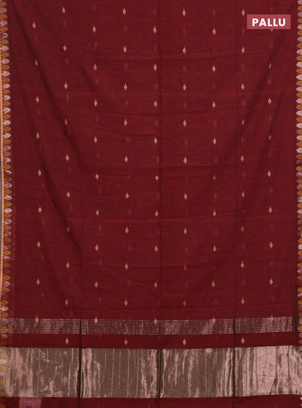 Bengal soft cotton saree deep maroon with allover thread woven buttas and thread & zari woven border