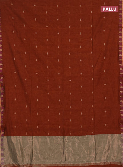 Bengal soft cotton saree orange with allover thread woven buttas and thread & zari woven border