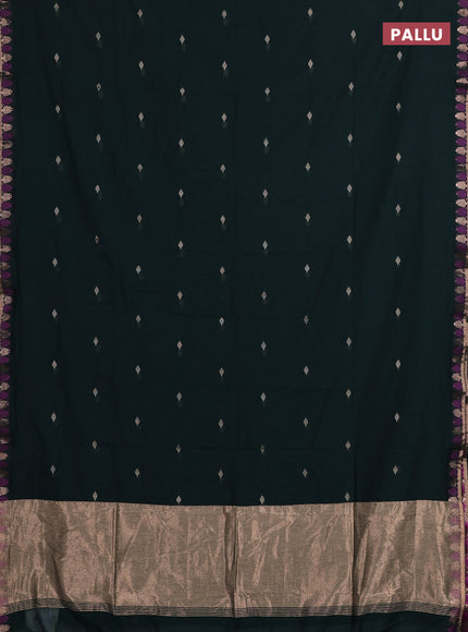 Bengal soft cotton saree bottle green with allover thread woven buttas and thread & zari woven border
