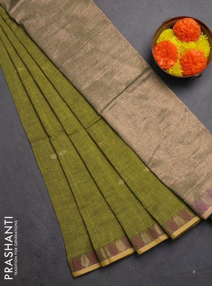 Bengal soft cotton saree lime green with allover thread woven buttas and thread & zari woven border