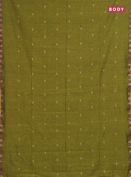 Bengal soft cotton saree lime green with allover thread woven buttas and thread & zari woven border