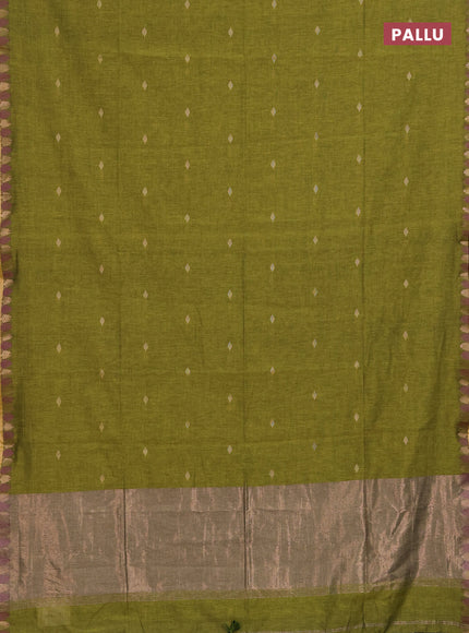 Bengal soft cotton saree lime green with allover thread woven buttas and thread & zari woven border