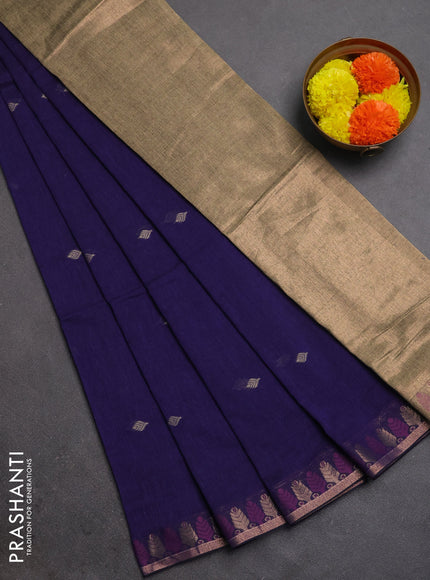 Bengal soft cotton saree violet with allover thread woven buttas and thread & zari woven border