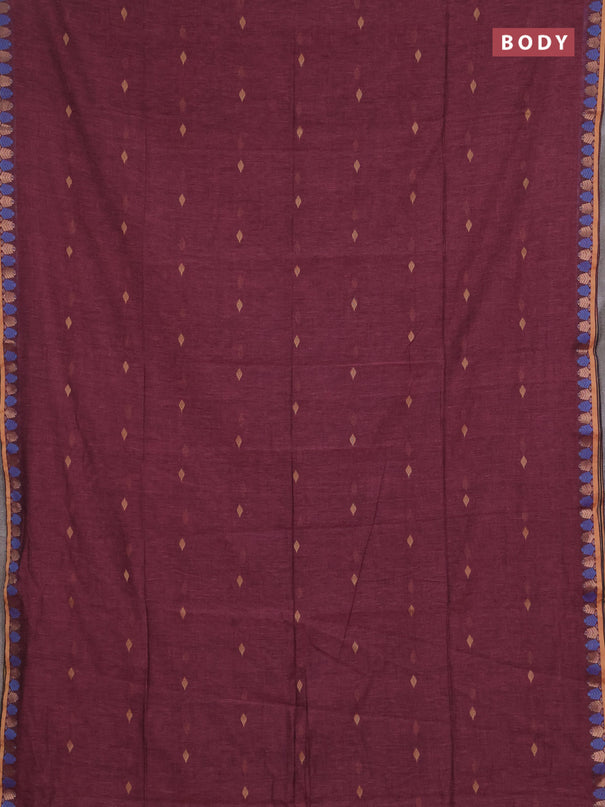 Bengal soft cotton saree mauve pink and grey with allover thread woven buttas and thread & zari woven border