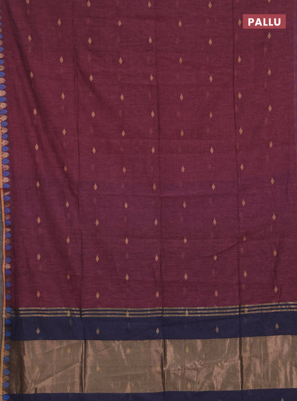 Bengal soft cotton saree mauve pink and grey with allover thread woven buttas and thread & zari woven border