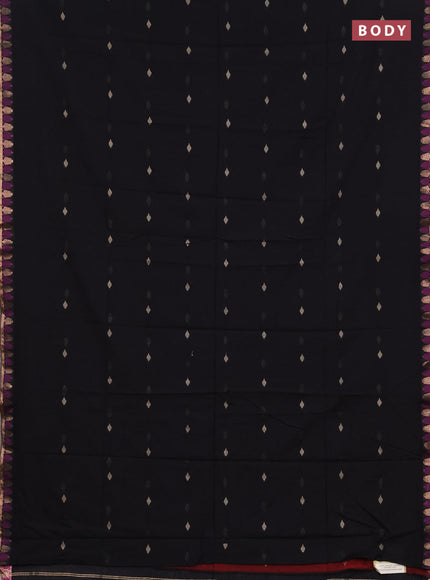 Bengal soft cotton saree black and maroon with allover thread woven buttas and thread & zari woven border