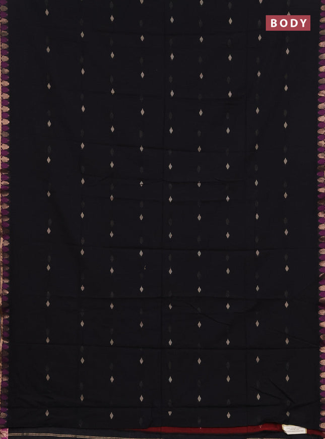 Bengal soft cotton saree black and maroon with allover thread woven buttas and thread & zari woven border