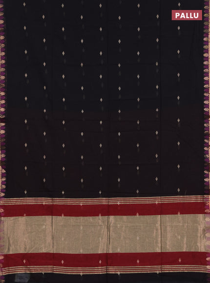 Bengal soft cotton saree black and maroon with allover thread woven buttas and thread & zari woven border