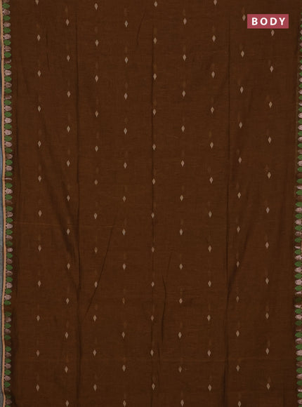 Bengal soft cotton saree dark mustard and maroon with allover thread woven buttas and thread & zari woven border