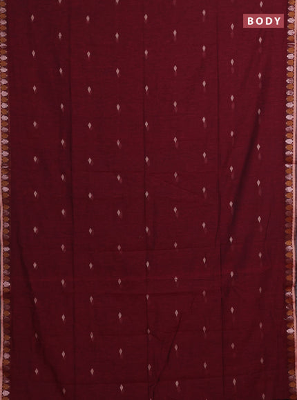 Bengal soft cotton saree maroon and navy blue with allover thread woven buttas and thread & zari woven border