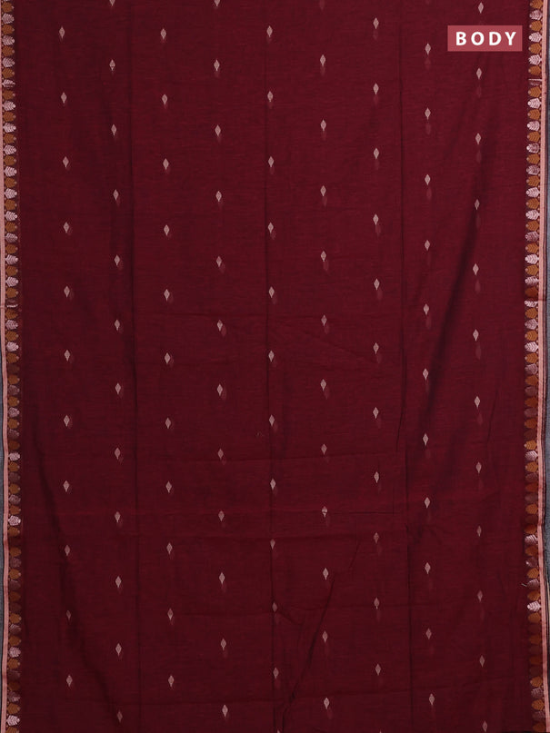 Bengal soft cotton saree maroon and navy blue with allover thread woven buttas and thread & zari woven border
