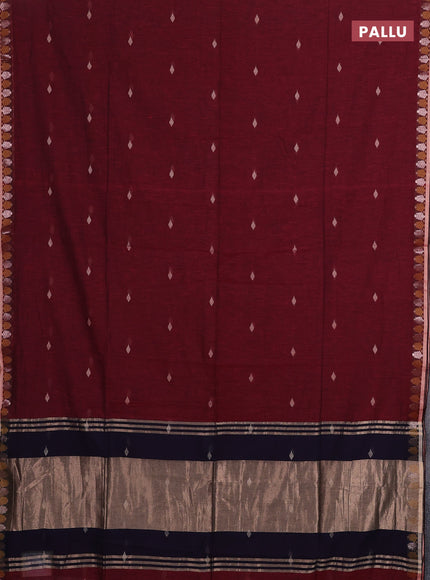 Bengal soft cotton saree maroon and navy blue with allover thread woven buttas and thread & zari woven border