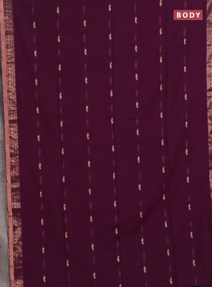 Bengal soft cotton saree deep purple and peacock green with allover thread woven buttas and zari woven border