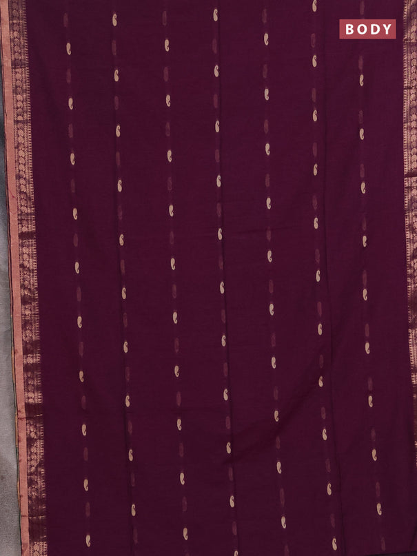 Bengal soft cotton saree deep purple and peacock green with allover thread woven buttas and zari woven border