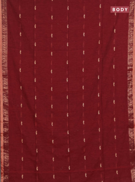 Bengal soft cotton saree deep maroon and black with allover thread woven buttas and zari woven border
