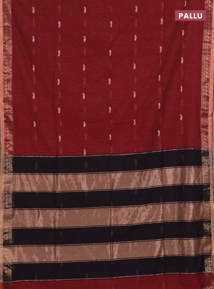 Bengal soft cotton saree deep maroon and black with allover thread woven buttas and zari woven border