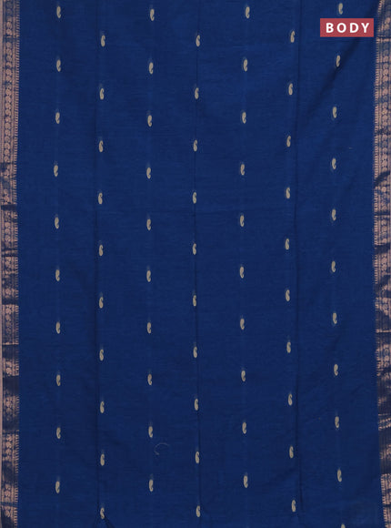 Bengal soft cotton saree cs blue and navy blue with allover thread woven buttas and zari woven border