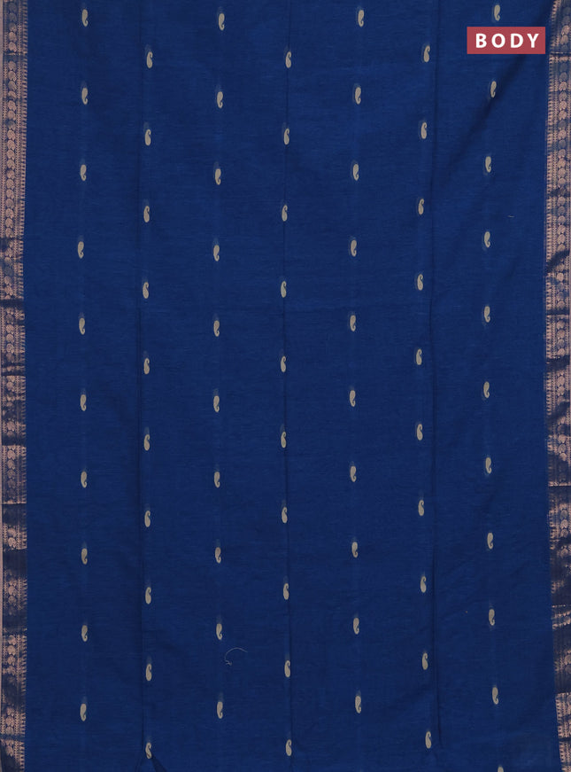 Bengal soft cotton saree cs blue and navy blue with allover thread woven buttas and zari woven border