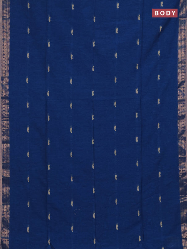 Bengal soft cotton saree cs blue and navy blue with allover thread woven buttas and zari woven border