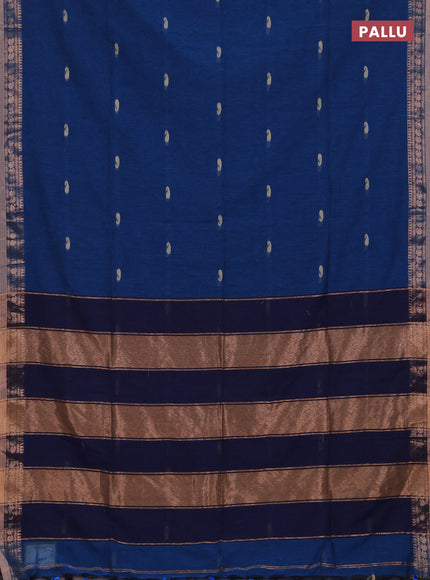 Bengal soft cotton saree cs blue and navy blue with allover thread woven buttas and zari woven border