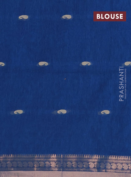 Bengal soft cotton saree cs blue and navy blue with allover thread woven buttas and zari woven border