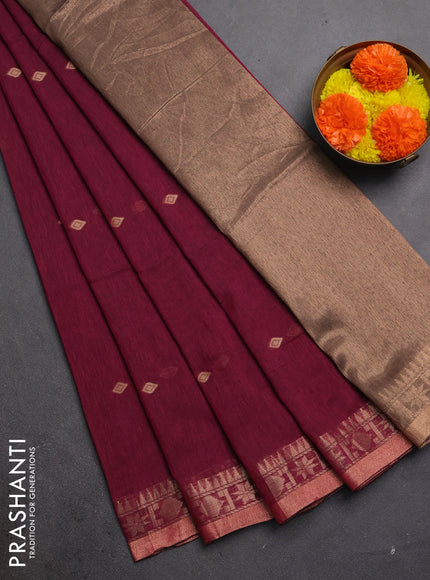 Bengal soft cotton saree magenta pink with allover thread woven buttas and zari woven border