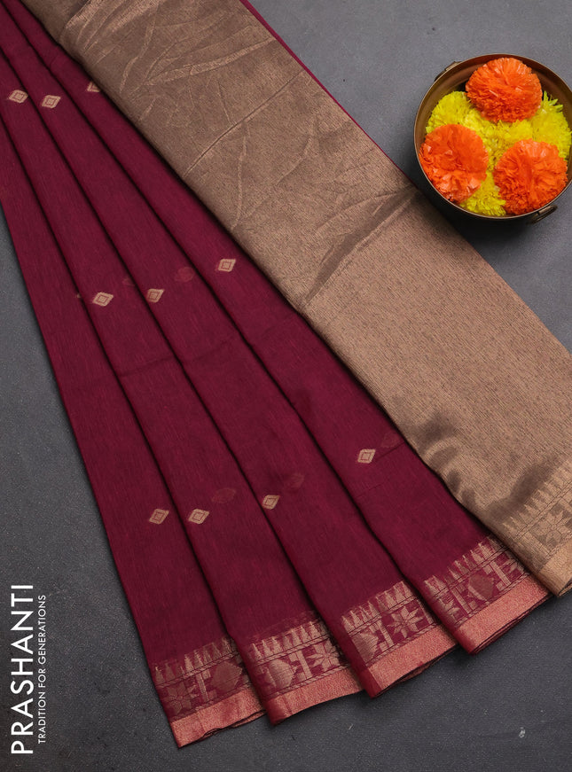 Bengal soft cotton saree magenta pink with allover thread woven buttas and zari woven border