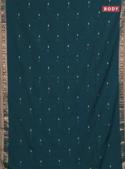 Bengal soft cotton saree peacock green with allover thread woven buttas and zari woven border