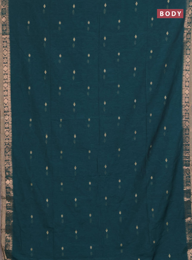 Bengal soft cotton saree peacock green with allover thread woven buttas and zari woven border