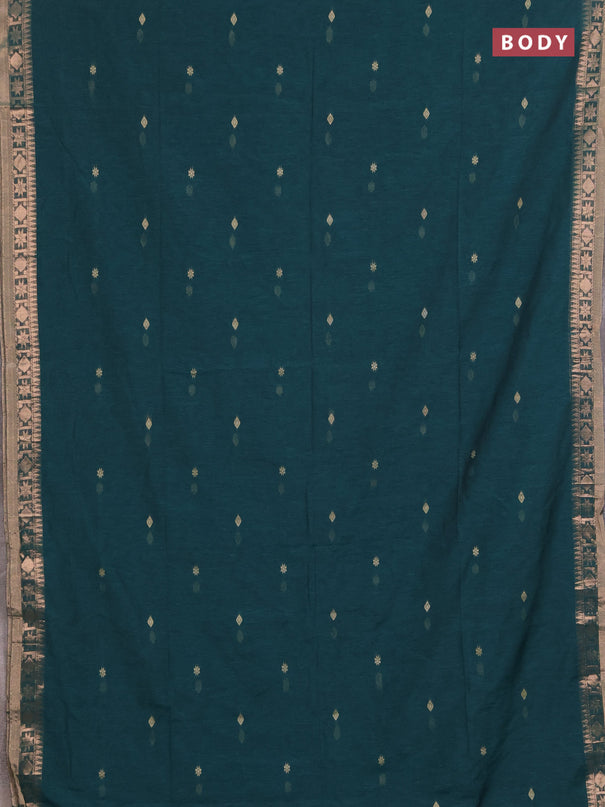 Bengal soft cotton saree peacock green with allover thread woven buttas and zari woven border