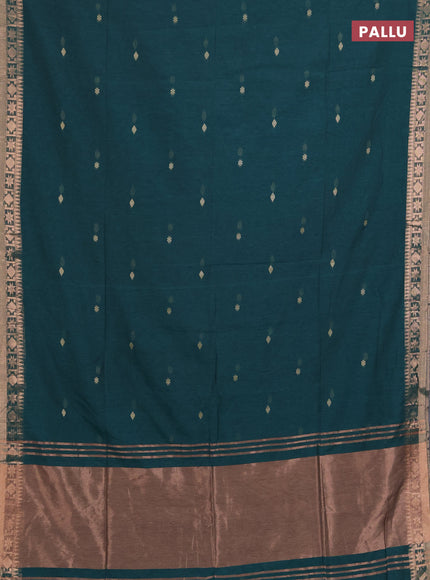 Bengal soft cotton saree peacock green with allover thread woven buttas and zari woven border