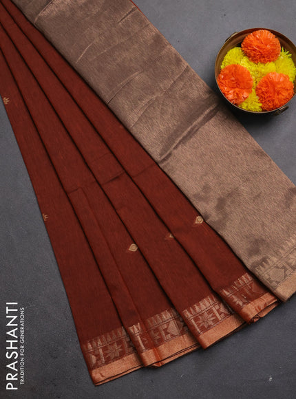 Bengal soft cotton saree rust shade with allover thread woven buttas and zari woven border